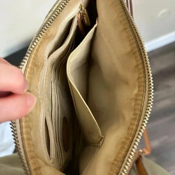 Fossil Coated Canvas Leather Sadie Crossbody Bag Bone White Brown - Picture 13 of 13